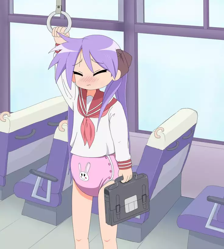 Kagami goes to shcool wearing diaper